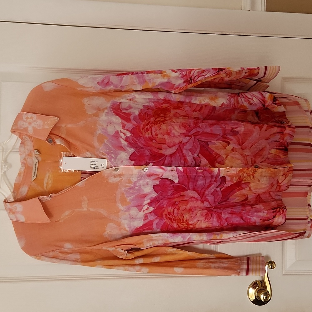Soft Surroundings Floral Stripe LS Top Blouse NWT Size Medium